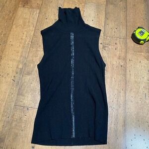 Catherine Malandrino Black Sleeveless Ribbed Turtleneck Size L